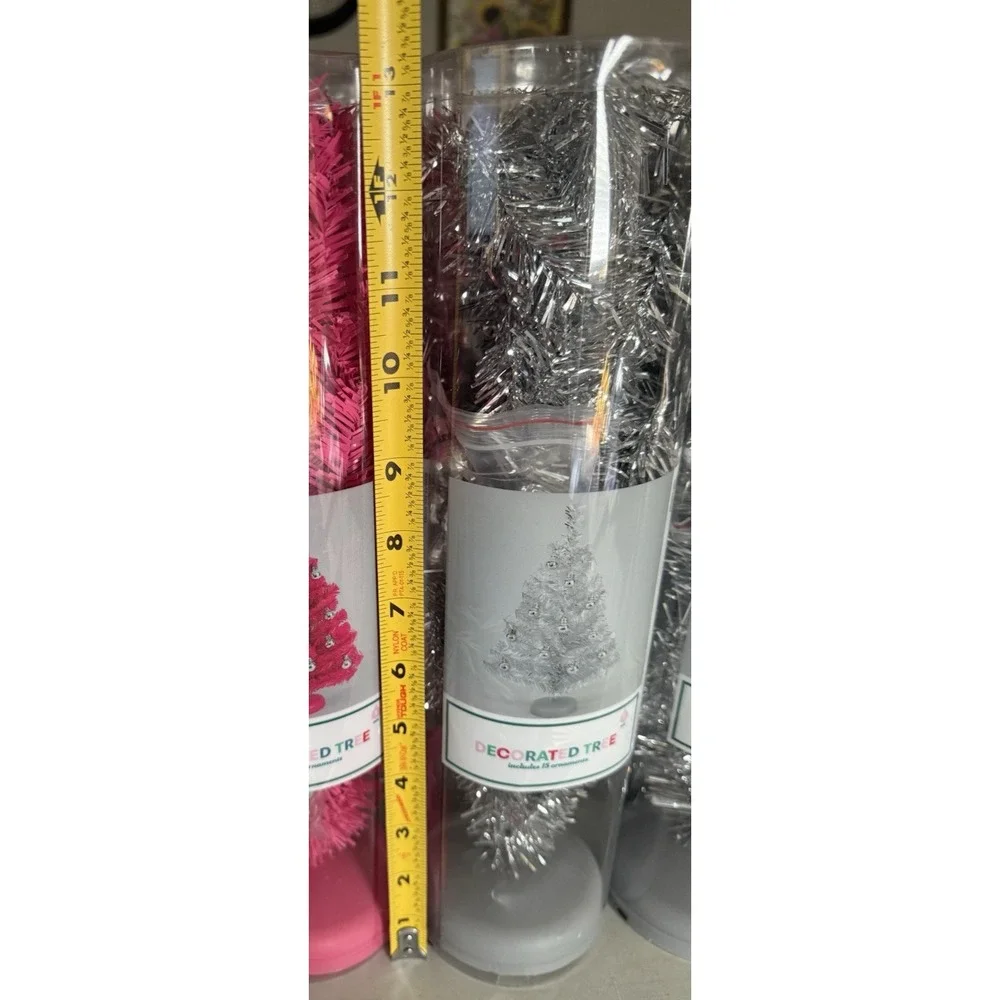 Silver Tinsel Mini Christmas Tree Decorated 13 Inch Tabletop Holiday Decor NEW